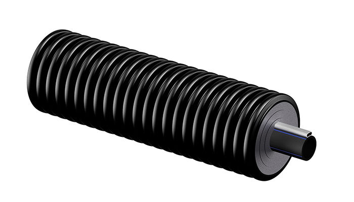 Eristetty, vakiovastuskaapelilla varustettu putkielementti pitkien, yli 150 m, jäätymättömien vesi- ja viemärijohtojen rakentamiseen.